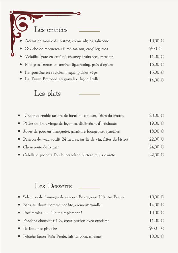 Le Bistrot D'Henry - Menu Image 1